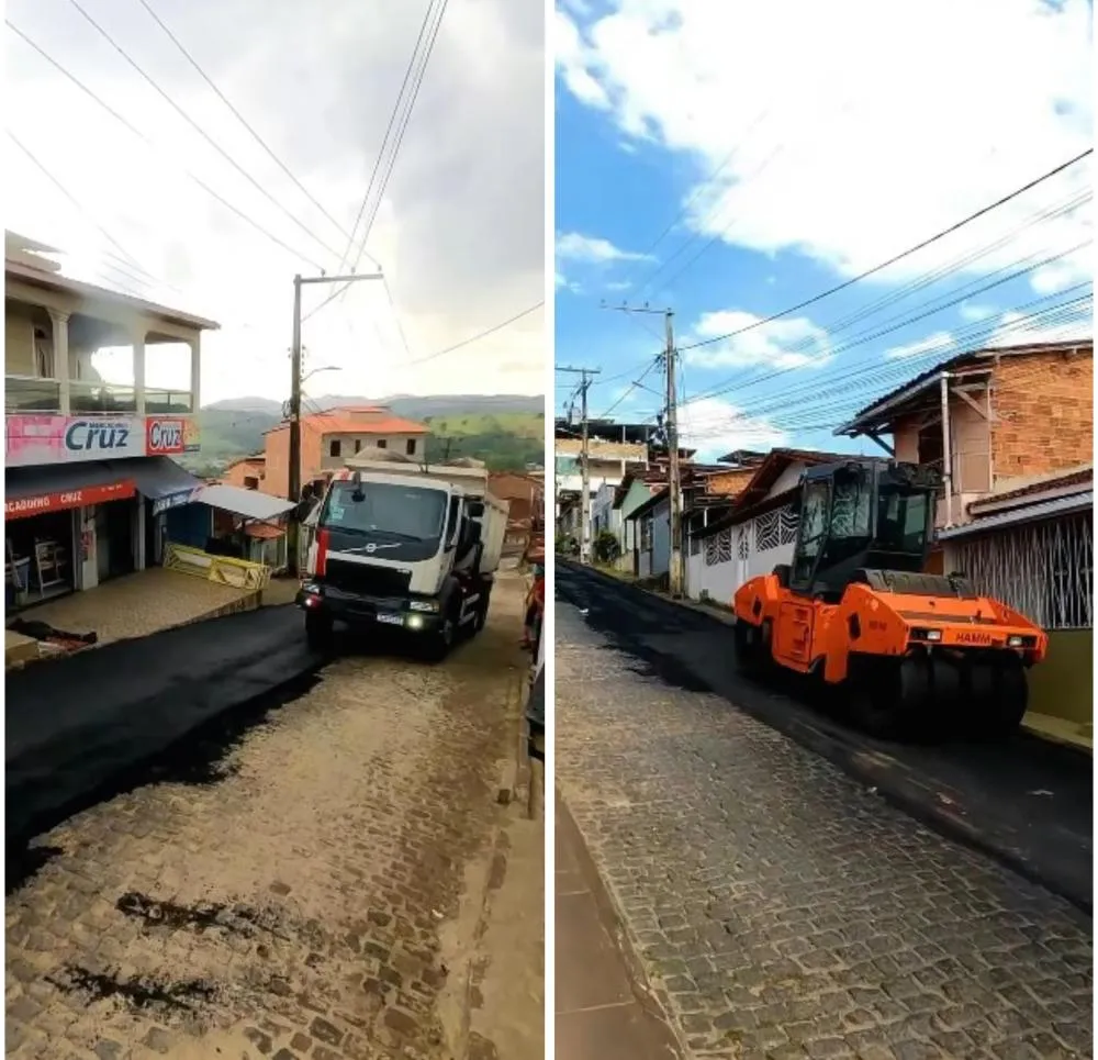 A infraestrutura urbana de Mutuípe avança com obras de pavimentação asfáltica no Centro, na Rua Nova e no bairro Cajazeira